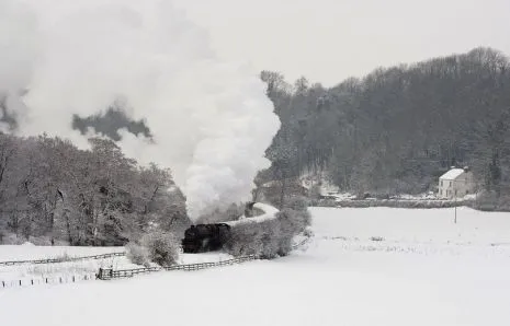 Train à vapeur sous la neige