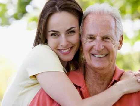 Young girl looking for old man
